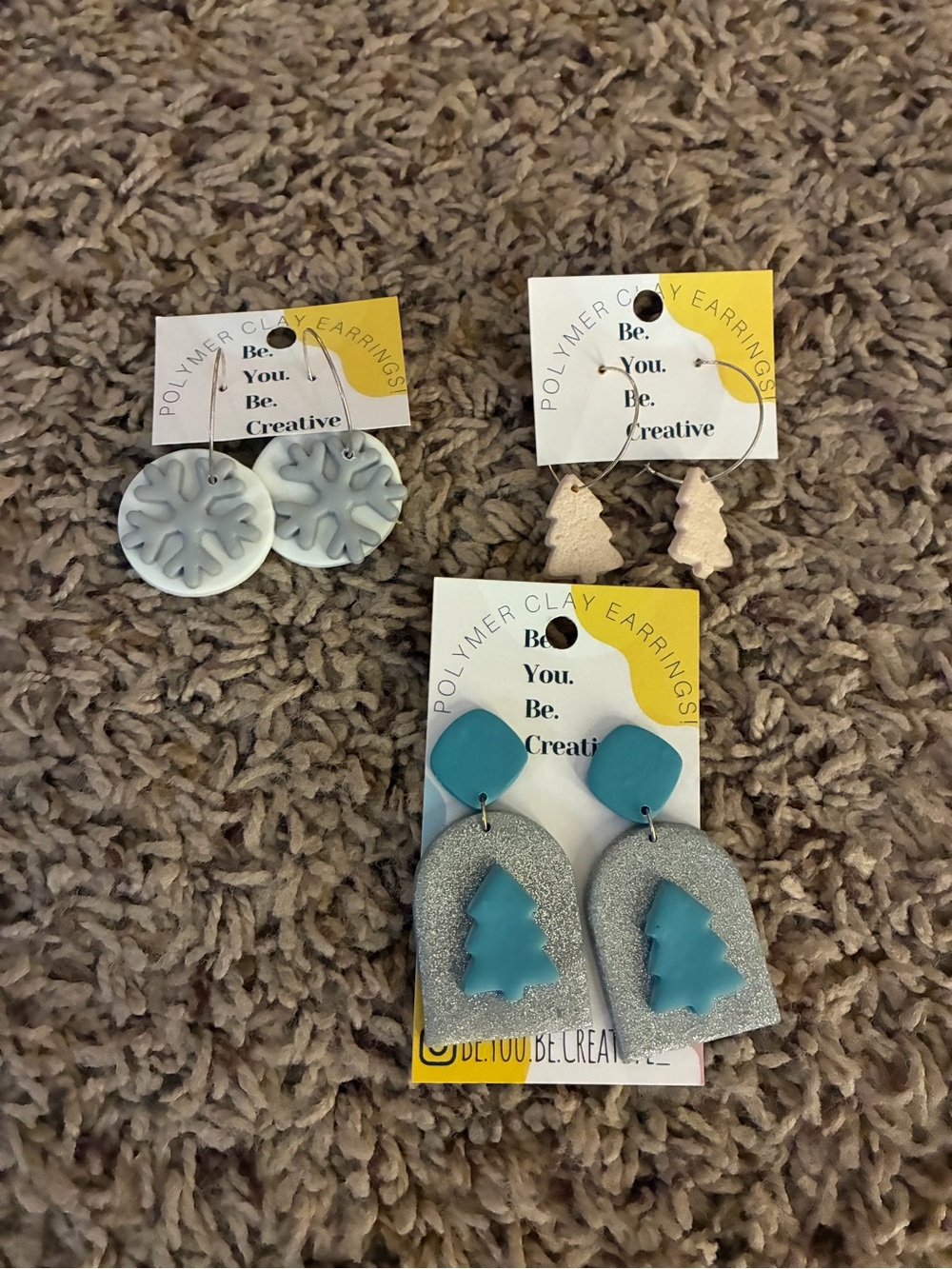 Teal Tree Handmade Polymer Clay winter Earrings